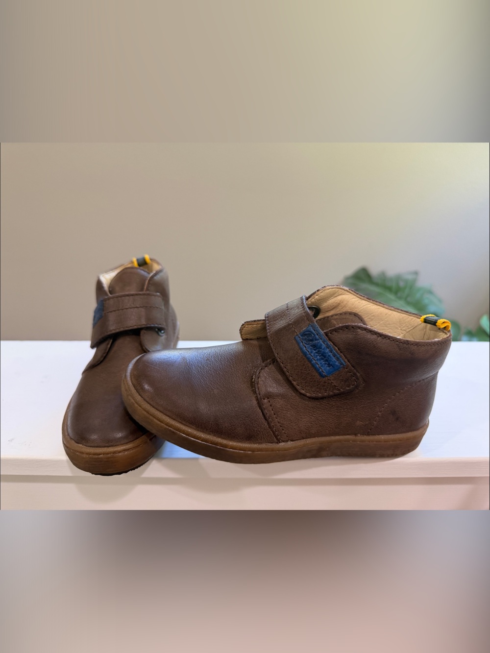 Naturino Brown Leather Kids Ankle Boots with Blue Tab